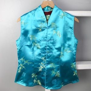 Vintage Chinese Blue Silk Top Size XL